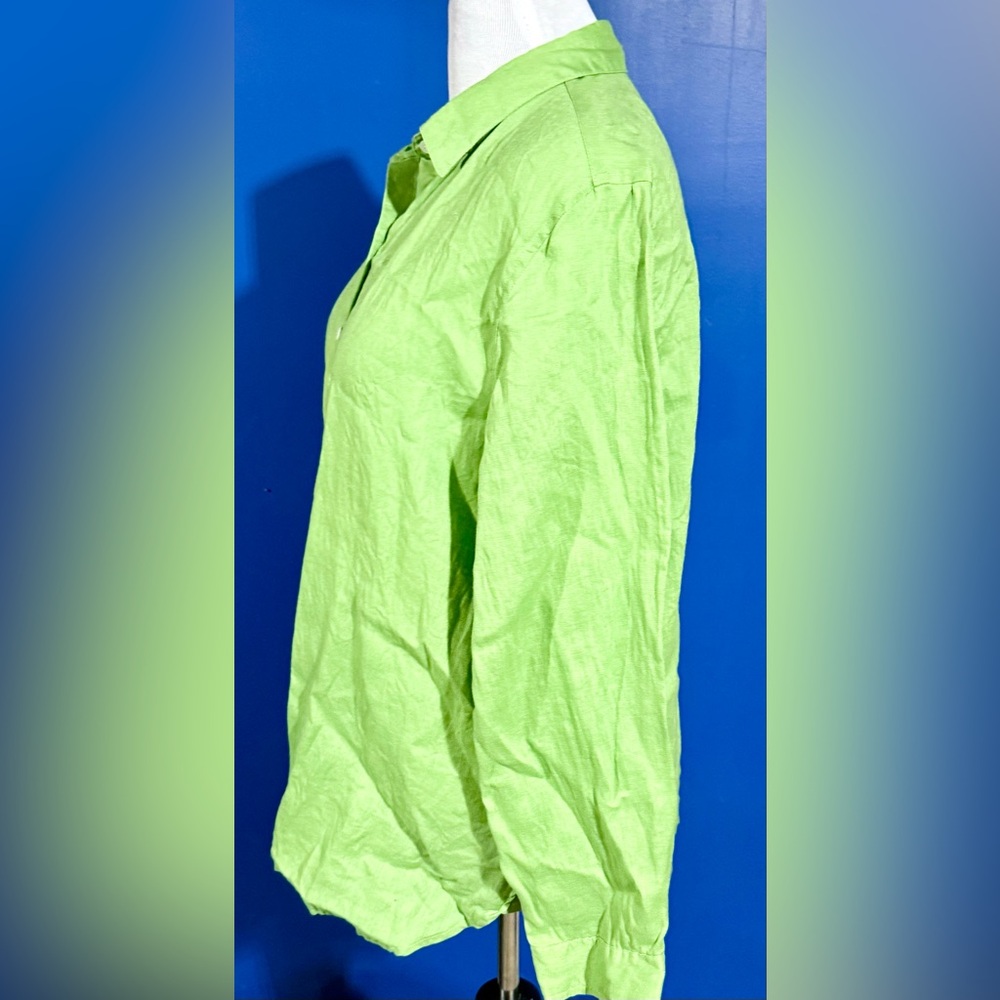 J. Jill Lime Green Button-Down 100% Linen Shirt Size-XL - Picture 3 of 10